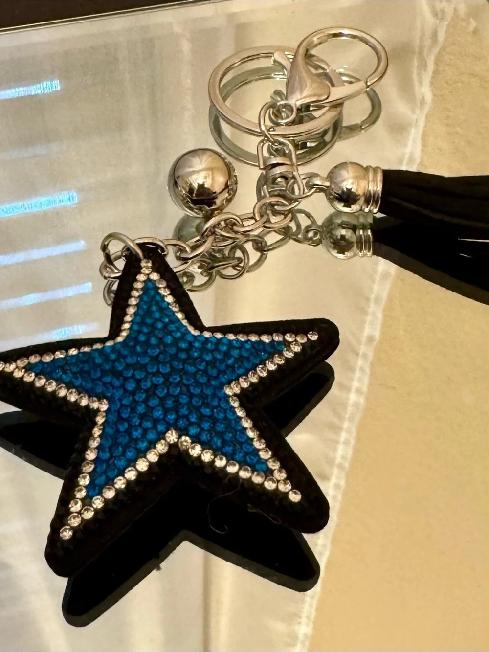 Blue Star Rhinestone Keychain/Bag Charm with tassel